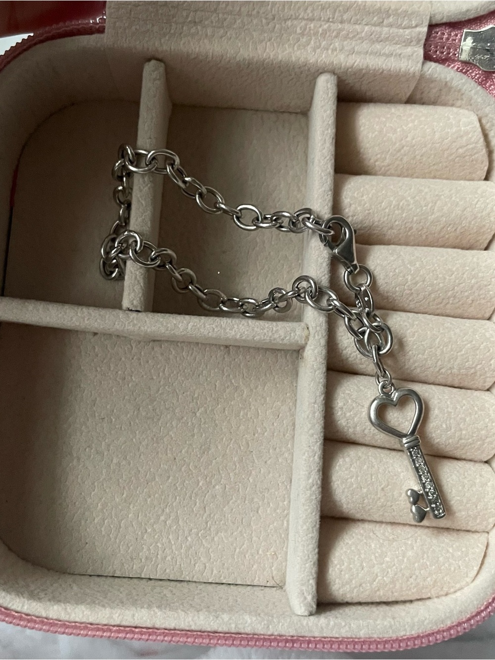 sterling silver diamond heart key charm bracelet